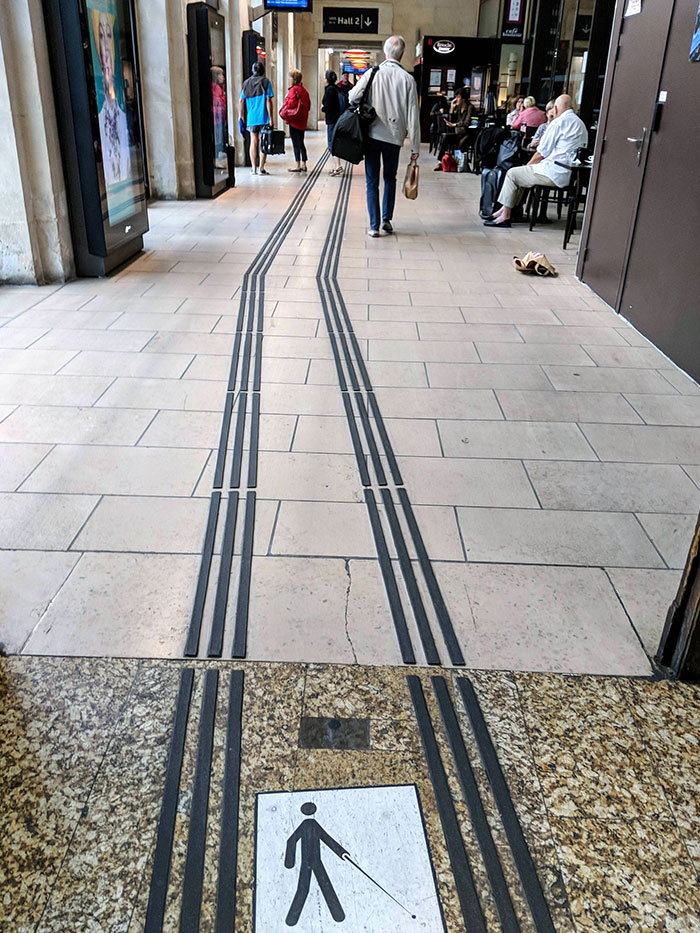 This Train Station In Bordeaux Has Raised Tracks On The Walkway To Help Visually Impaired People Get To The Correct Platform
