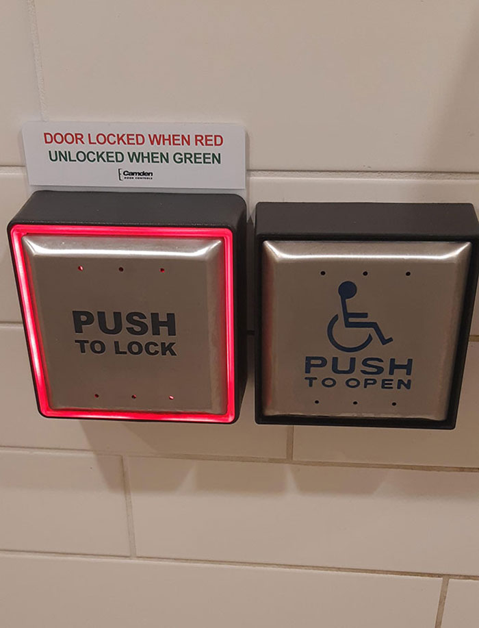 This Wheelchair Bathroom Uses Impairment Friendly Buttons To Lock The Door