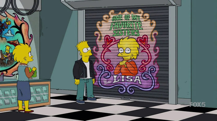 Bart Owns A Bike Shop And Pulls Down The Shutters With Paintings Of Lisa That He Painted