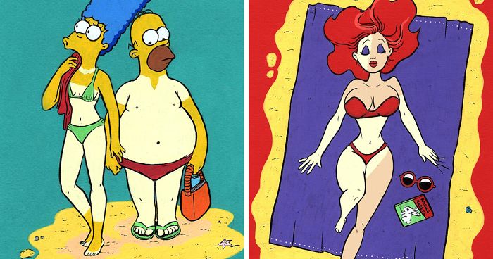 My 15 Illustrations Of Famous Characters On Their First Day At The Beach |  Bored Panda