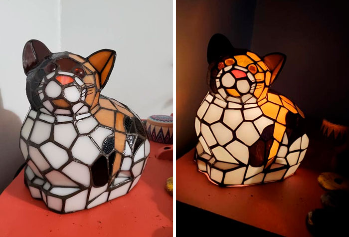 I Am Beyond Excited I Scored This Awesome Cat Lamp From Fb Market Place! It Matches Our Calico Perfectly... She's Not As Excited As I Am