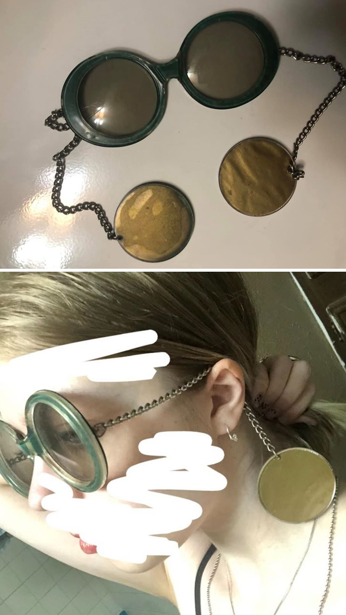 My Mom And I Found These Sunglasses At An Antique Shop Years Ago!! Chain Sunglasses. I Have Never Seen Anything Like These. They Are Huge On My Face But So Cute