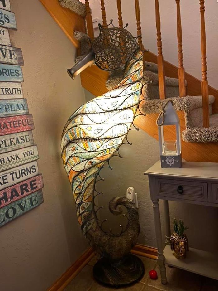 Introducing Our Seahorse Floor Lamp! It Stands About 6 Feet Tall And Cost Us $75 From Our Local Goodwill About 12 Years Ago