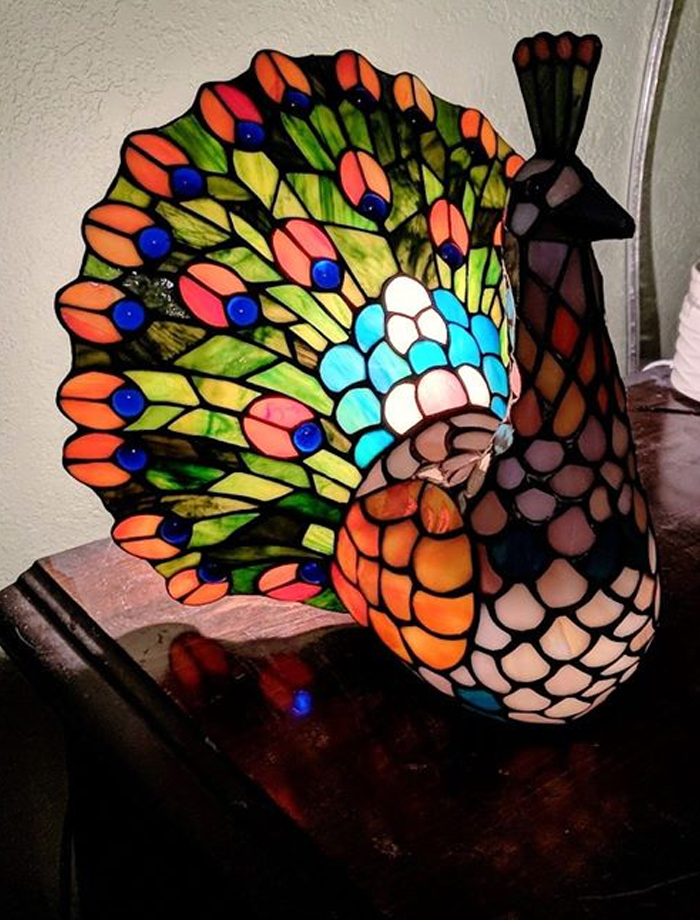 I've Been Dying For A Bedside Table Light And Nothing Really Made Me Happy Until Yesterday! Everyone Meet Turkey, The Stained Glass Peacock Lamp! My Fiance Thought It Was A Turkey, Hence Its Name