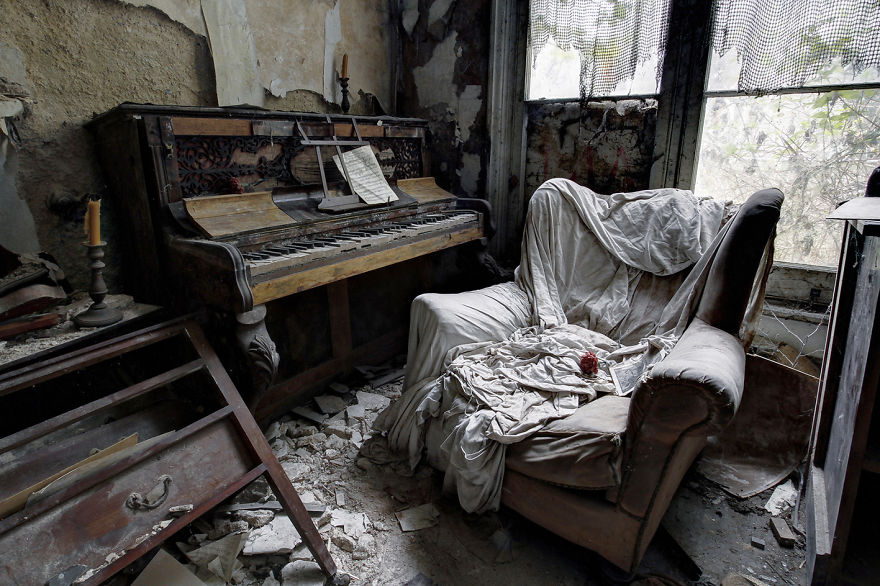 Derelict Music Room In An Old Abandoned House, United Kingdom