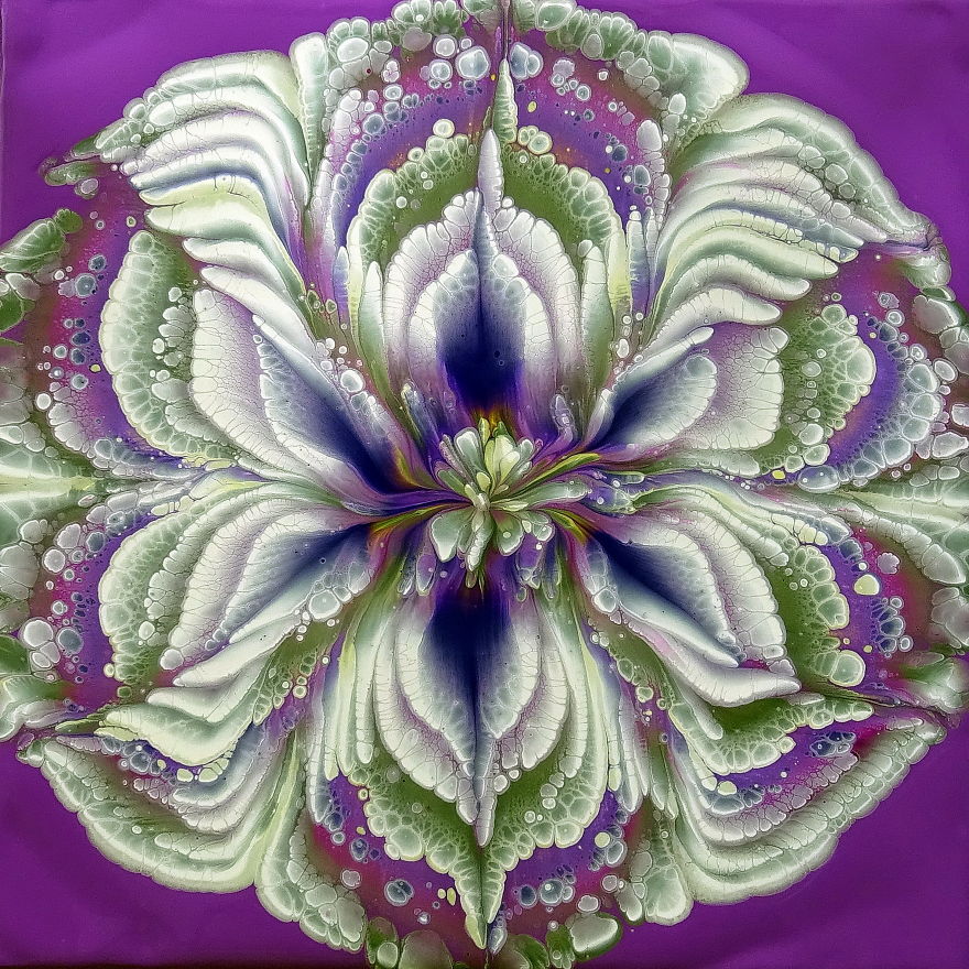 Amazing Acrylic Pour Flower Painting ~ Violet & Olive Green ~ Must See!!! ~ Paint #withme