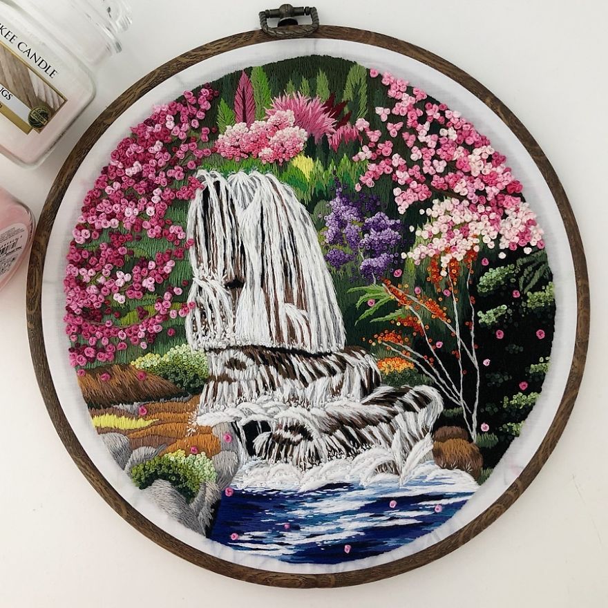 Artist Captures the Beauty of Nature with Colorful Landscape Embroidery