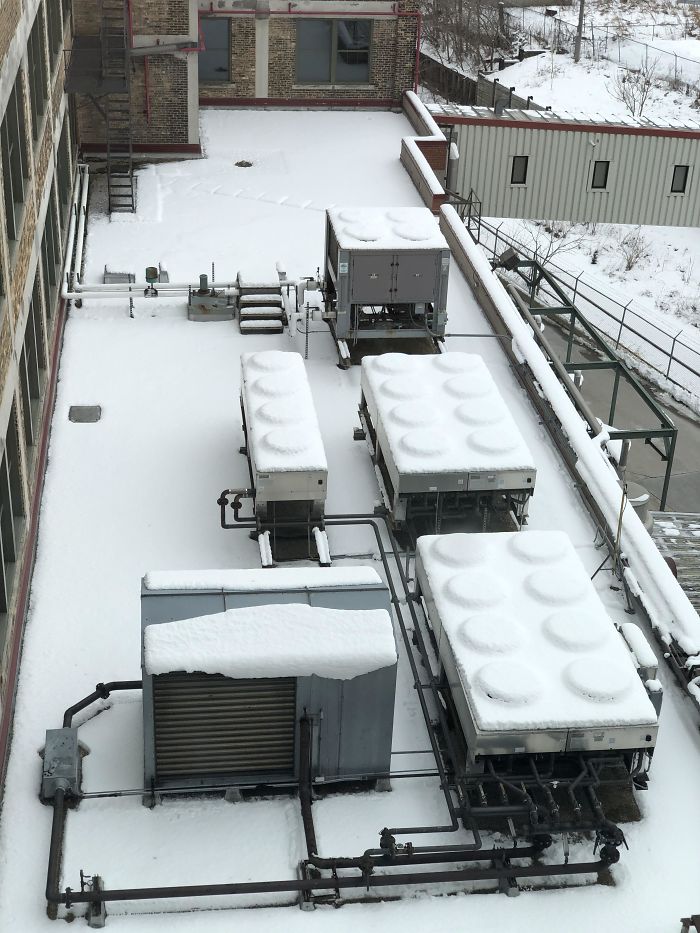 The Way My Company’s Cooling System Becomes Giant LEGO Bricks In The Snow