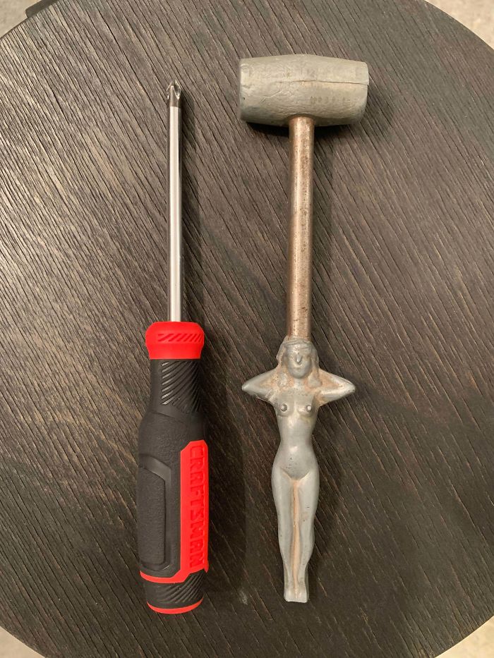 My Great Grandpa, An Iowa Native And Ww2 Veteran, Passed Away And Left Behind This Tool Or Decorative Piece. It Is Solid Metal, Has No Markings, And Weighs A Few Ounces. What Is This Thing ? Screwdriver Is For Scale