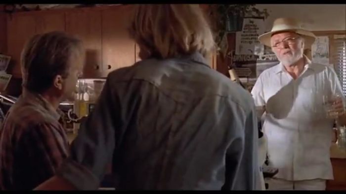 Jurassic Park (1993) When Hammond Insists On Pouring The Champagne And Says “I Know My Way Around The Kitchen” But Uses The Cheap Glasses, Instead Of The Champagne Glasses Are To The Left Of The Shot