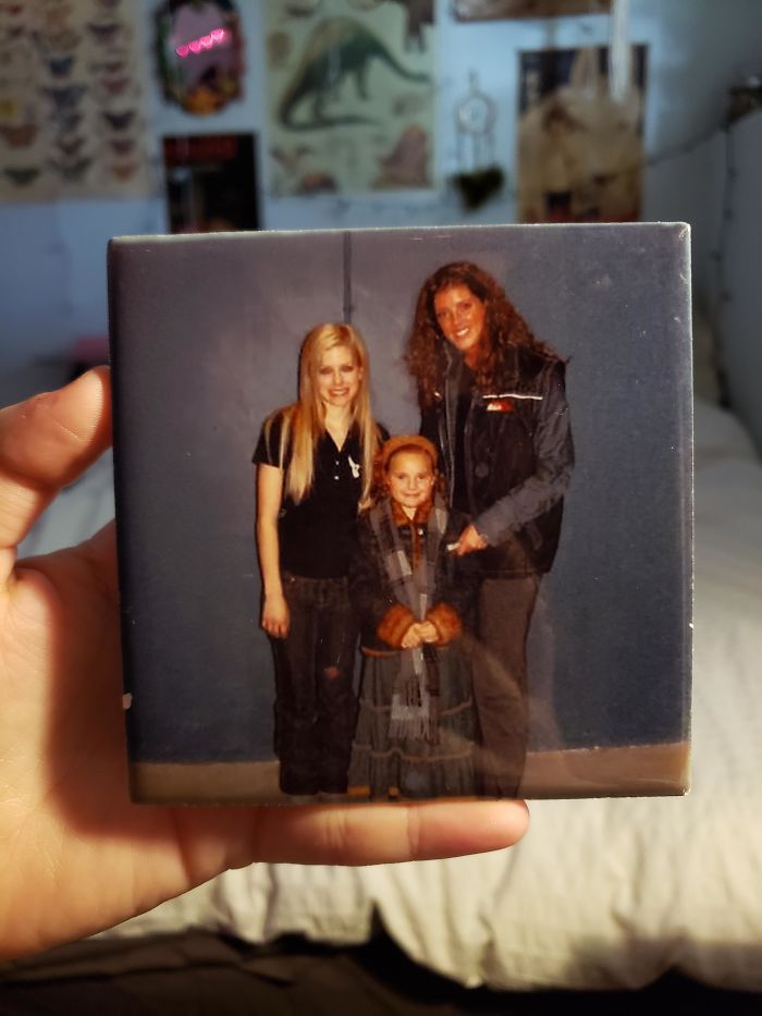 My Prized Possession. 8 Year Old Me, Resembling A Pilgrim, With Avril Lavigne. Printed On A Kitchen Tile