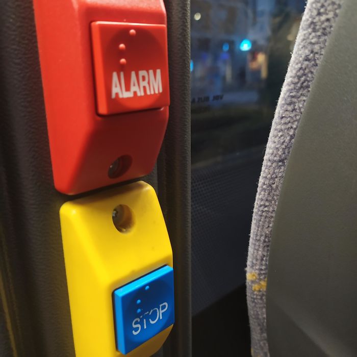The Braille On The "Alarm" And "Stop" Button On This Bus Are The Same
