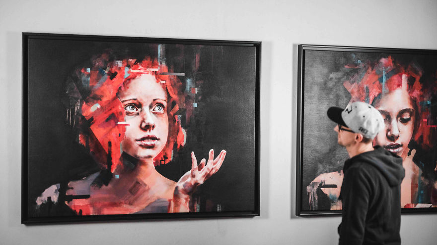 Austrian Artist Combines Realistic Portraits With Digital Aesthetics.