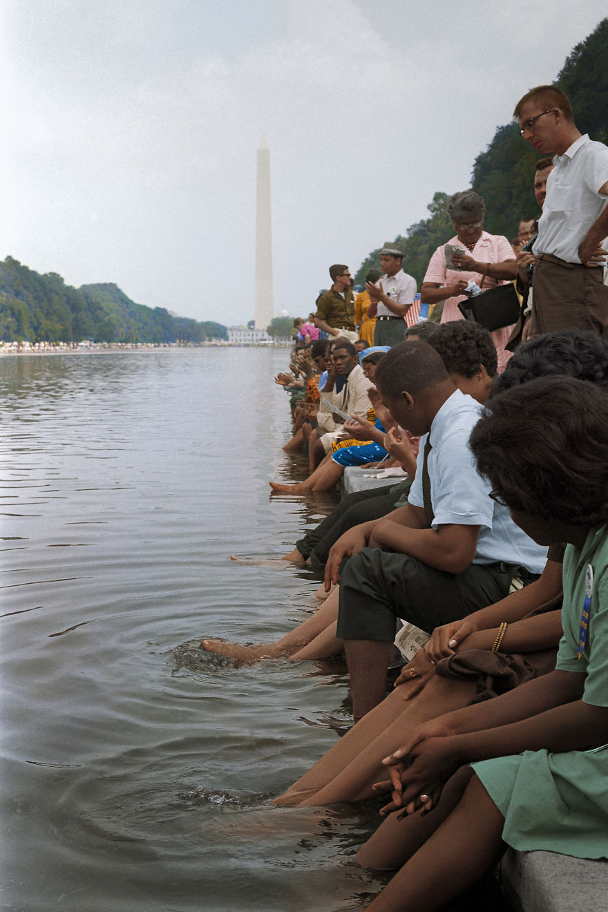 Demonstrators Sit, With Their Feet In The Reflecting Pool, During The March On Washington
