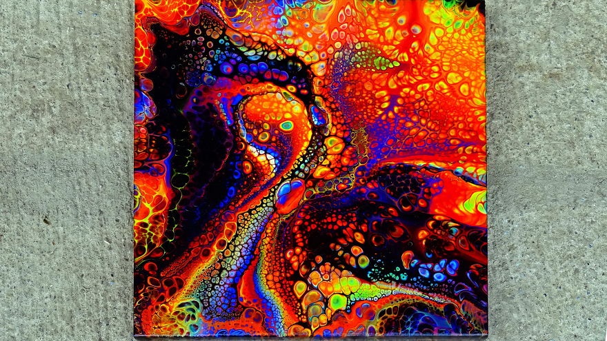Rainbow Dinosaur ~ Flip Cup Acrylic Pour ~ Fluorecent Paints ~ Spin Art Rainbow Dinosaur ~ Flip Cup Acrylic Pour ~ Fluorecent Paints ~ Spin Art