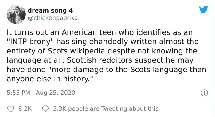 Scottish People Are Enraged After Finding Out That A Large Part Of Scots Wikipedia Is Written By An American Teen Using A Fake Scottish "Accent"
