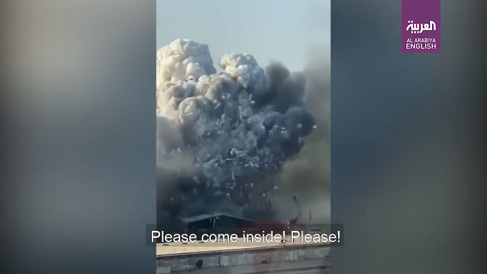 Man Doesn't Listen To Woman Who Asks To Stop Filming Beirut Warehouse Fire And Come Inside, Regrets It After It Explodes
