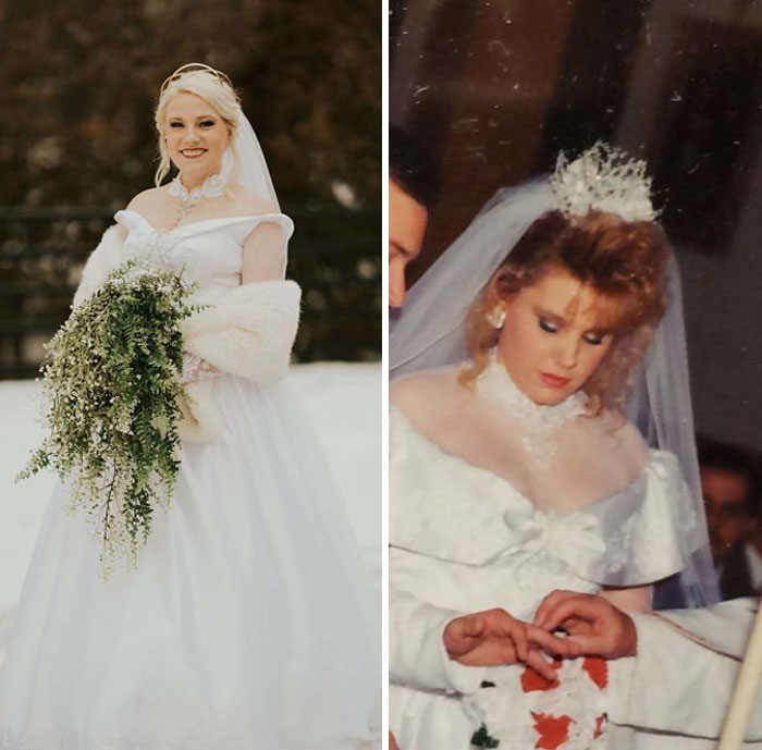 Updated My Mom's Wedding Dress From The 80's For $300! I Wasn't Sure If I Would Like It Based On How It Looked On Me Before The Adjustments But It Really Worked Out And Was Super Special! Most Of The Time It Is Way Cheaper To Remake A Dress Than It Is To Buy A New One!