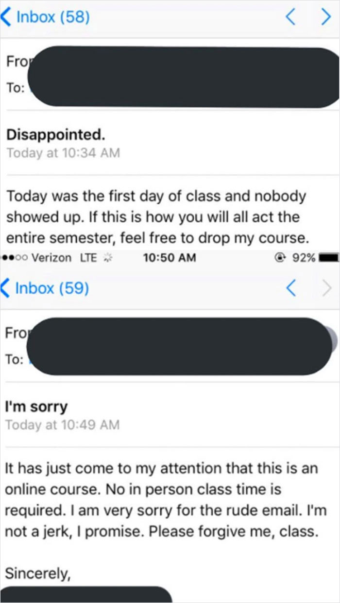 This Professor, Who Sent A Rude Email Because He Thought Everyone Skipped His Class. It Was An Online Class