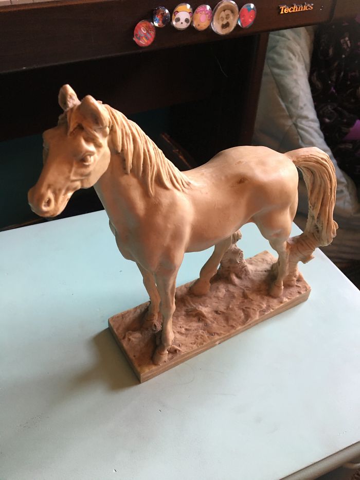 This Is A Horse Statue I Inherited. It Is Made Entirely Out Of Fish Bone. Not The Strangest, But It Might Be Haunted