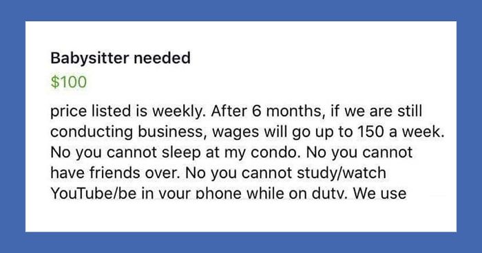 A Babysitter Ad Offering Only 100 A Week Is Going Viral For How Insane The Demands Are Bored Panda