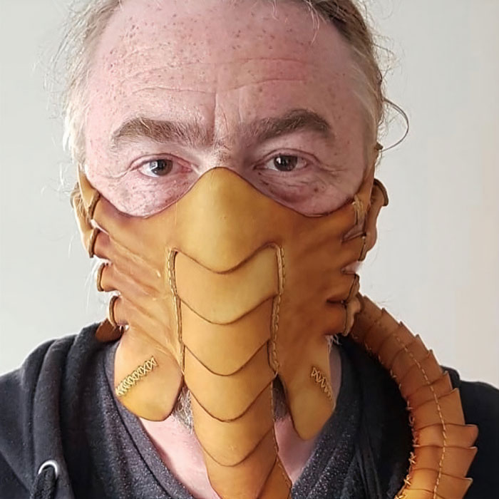 To Protect Himself From The Coronavirus, Artist Crafts A 59-Piece Leather Mask In The Shape Of A Facehugger