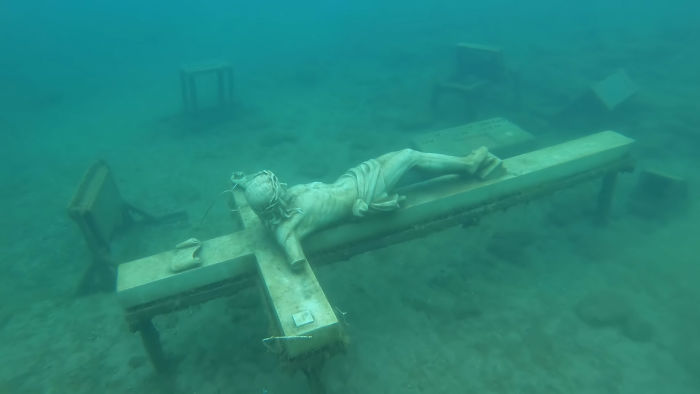 A Statue Of Jesus At The Bottom Of Lake Michigan