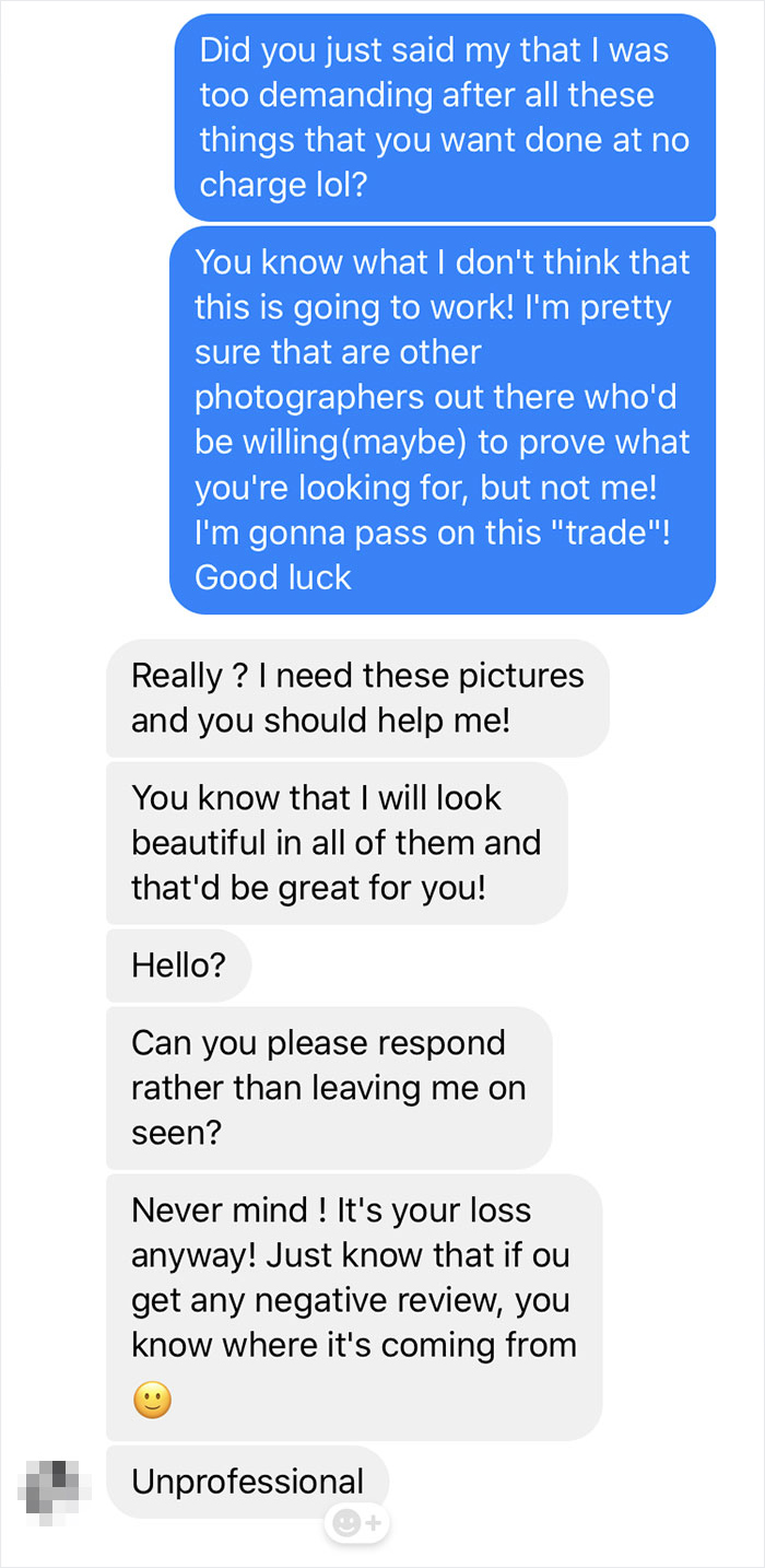 Model Haggles For A Free Photoshoot, Photographer Agrees, But This Choosing Beggar Decides It's Not Enough