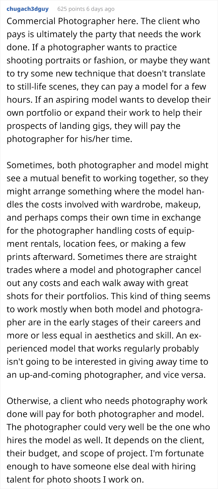 Model Haggles For A Free Photoshoot, Photographer Agrees, But This Choosing Beggar Decides It's Not Enough