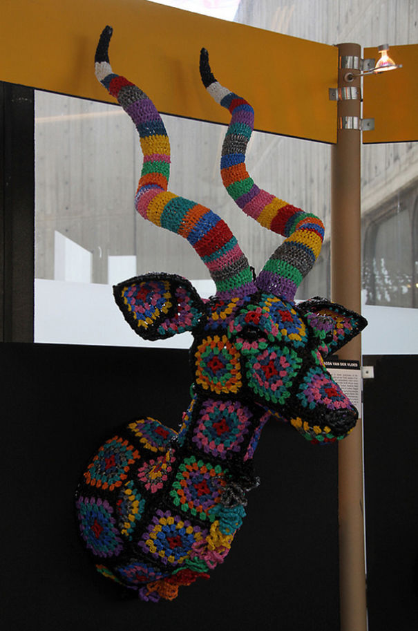 Magda Van Der Vloed's Crochet Granny Square Fauxidermy Looks Great!