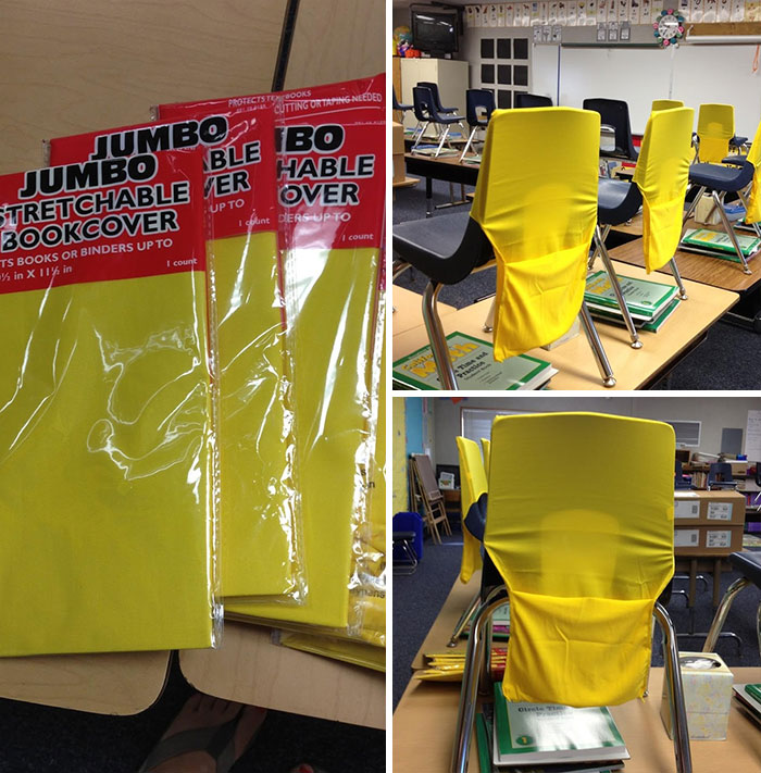 Use Book Covers To Cover The Seats In A Classroom
