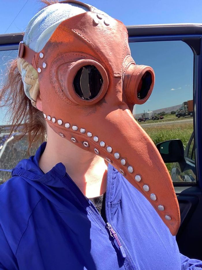 I Work In Public Health And Have Spent The Last 7 Months Of My Life Fighting Covid-19. When I Saw This “Plague Doctor” Mask At An Antique Store/Fruit Stand Today - I Knew I Had To Make It Mine