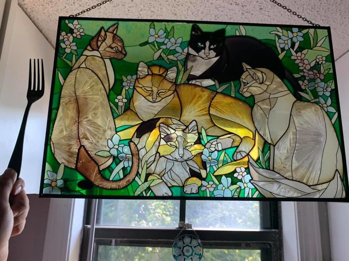 Found This Beauty For $20 At Those Were The Days In Warrensburg, Mo I Love How Delicate Stained Glass Looks And That There’s All Color Kitties