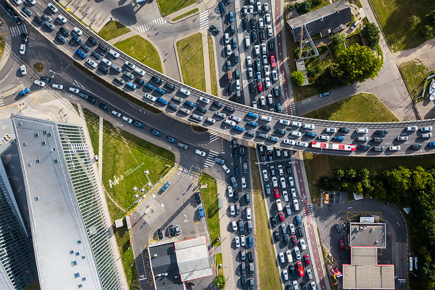 I Edit Drone Photographs To Make It Look Like My City Has A Lot Of Traffic (14 Pics)