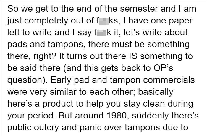 Person Questions Why Tampons Are Seen As Cool And Pads Aren’t, Someone Explains How It Happened