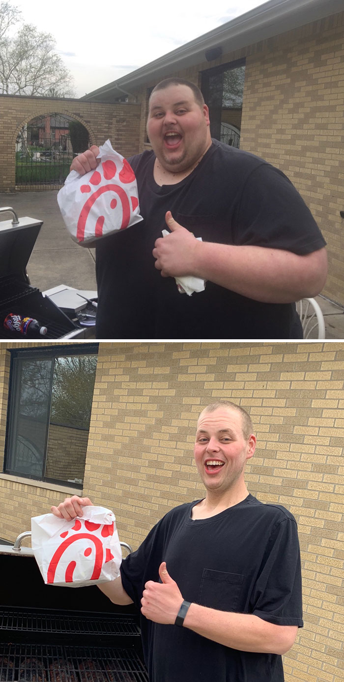 Before And After 2 Years 475 Pounds Lost. Enjoyed A Rare Trip To Chick Fil A