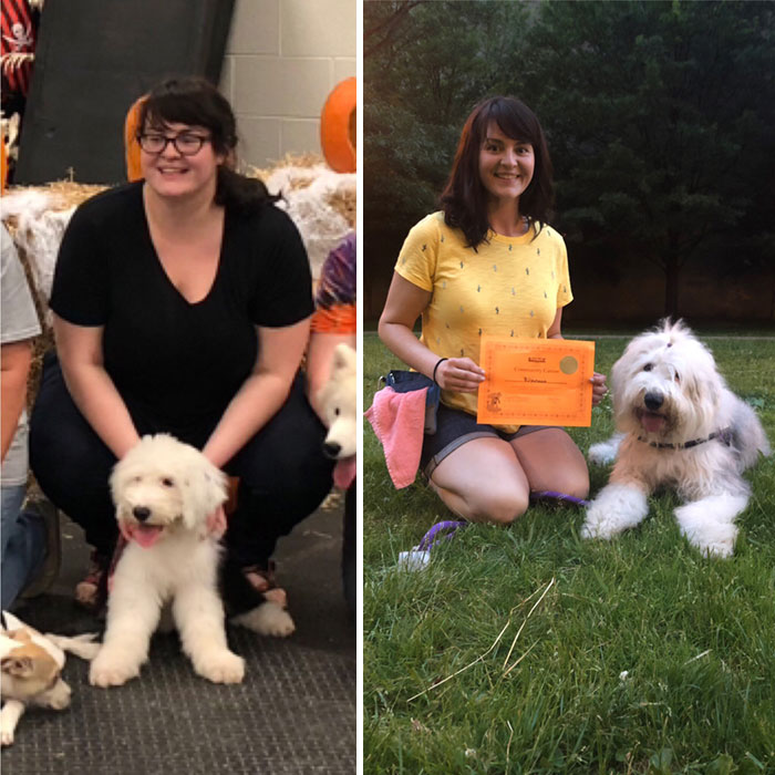 1,5 Years Of Progress For Me And The Puppy. 283>168=115 Lbs From Puppy Kindergarten Graduation To Canine Good Citizen Advanced In 1,5 Years