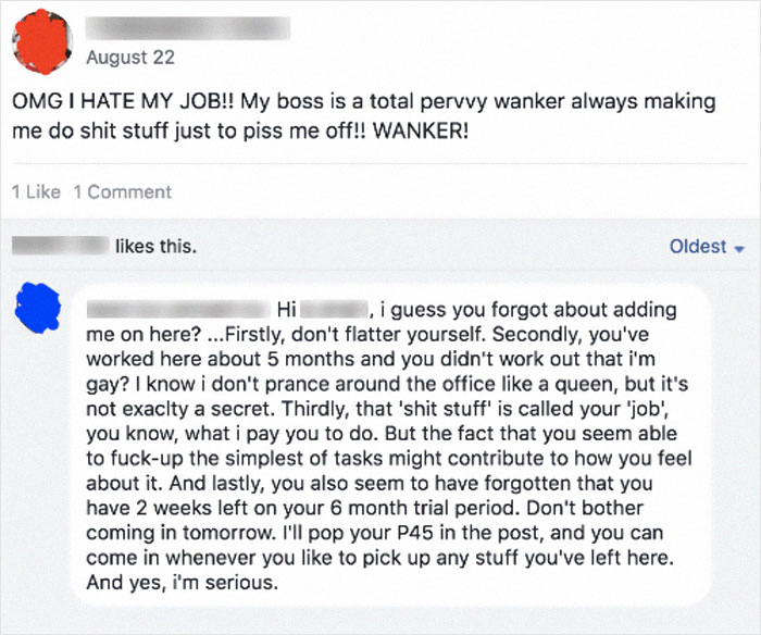 What Could Go Wrong If You Cuss At Your Boss On Facebook