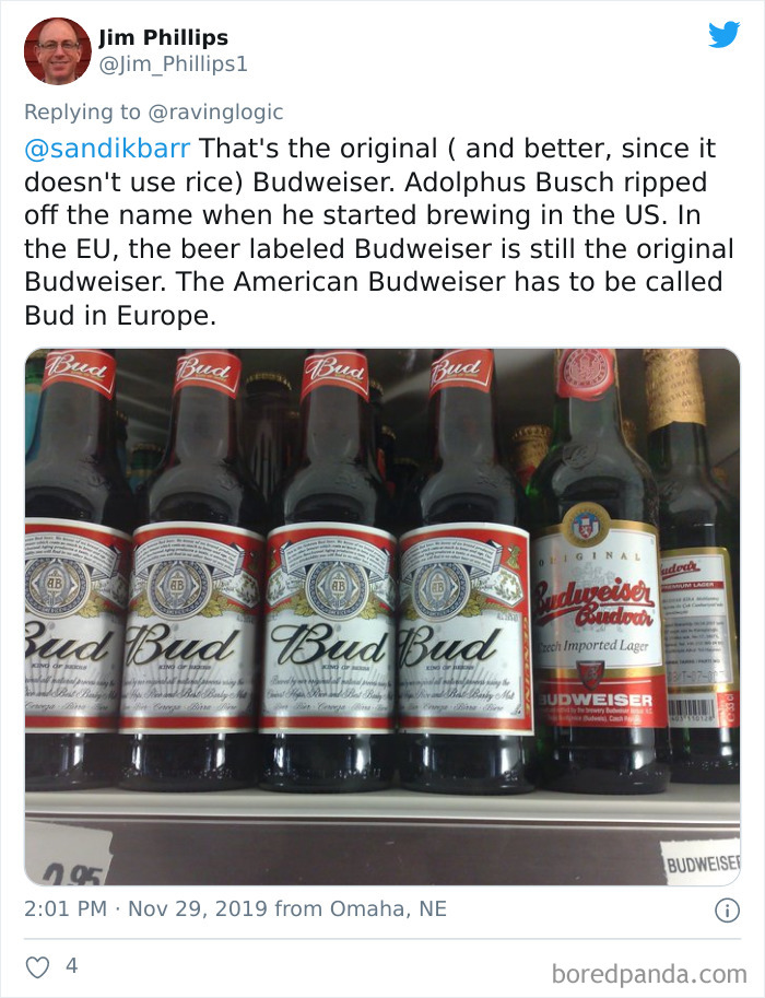 In Europe, Budweiser Is A Different Brand Of Beer — So You'll Find American Budweiser Sold As Just Bud