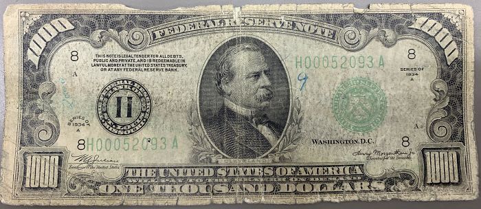 Customer Brought In A 1934 Thousand Dollar Bill. After Ten Years In Banking Finally Got To See One In Person
