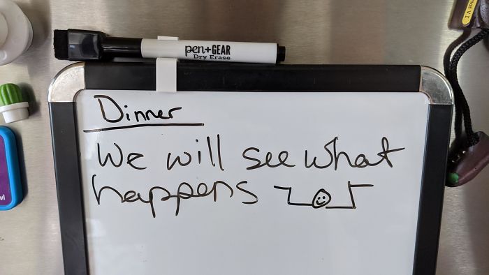 My Wife Religiously Writes Down Dinner For The Week. Guess This Week Just Hit The Fan