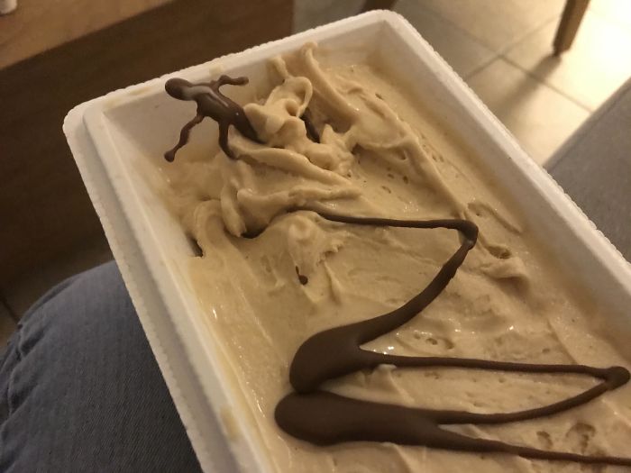 This Chocolate That Froze Looks Like A Man Surfing In My Ice Cream