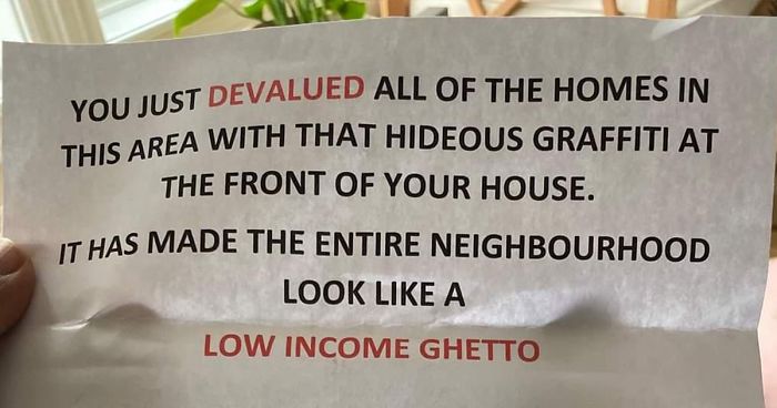 Person Gets An Angry Letter From An Anonymous Neighbor Claiming Her Garage Door Is “Ghetto Graffiti”, But The Internet Thinks It’s Awesome