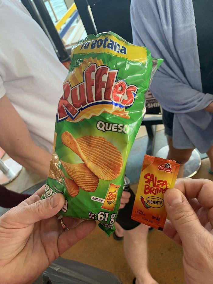 This Bag Of Ruffles I Bought In Mexico Came With A Hot Sauce Packet