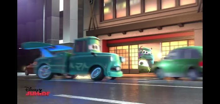 During The Race In Pixar's Movie Short, Cars Toon - Tokyo Mater (2008), Mater Drives Through A Japanese Restaurant Where Mike Wazowski And James 'Sully' Sullivan From Pixar's Monsters Inc. (2001) Can Be Seen In Monster Truck Form