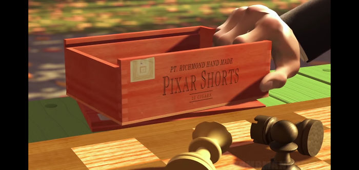 In The Pixar Short "Geri's Game" (1997), The Short Preceding Bug's Life, The Cigar Box Containing The Chess Pieces Says The Cigars Were Made In Point Richmond, A Town In California. This Is Where Pixar's Headquarters Once Was