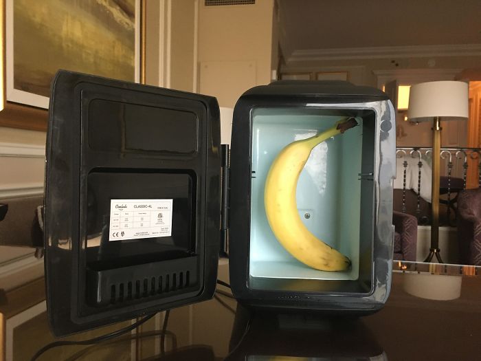 Apparently Our Hotel Took Our Request For A Mini-Fridge Very Literally. Banana For Scale