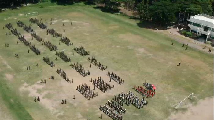 This Snapshot I Took Of An ROTC Formation Via Drone Kinda Looks Like It's From An RTS Game Because Of The Bright Sun And Camera Quality
