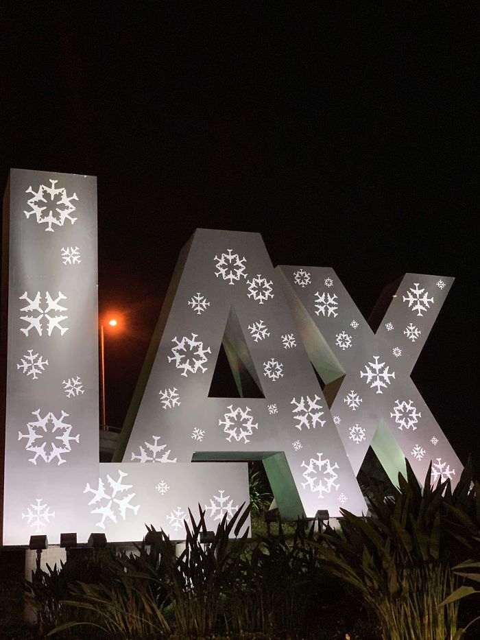 The Snowflakes On The Los Angeles International Airport (Lax) Sign Are Made Out Of Airplanes