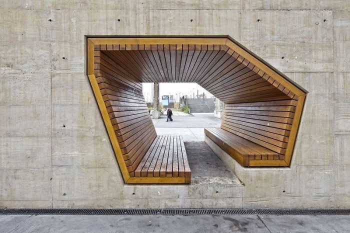 A Bench Built Into A Wall